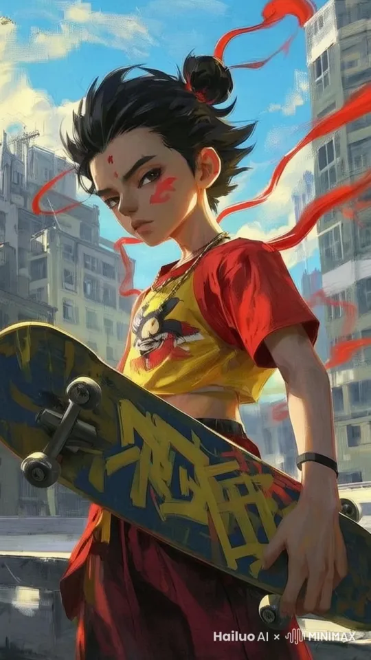 哪吒看向镜头，嘴巴在动，飘带在动，往前行走 by Hailuo AI Video Generator