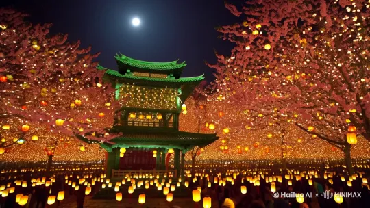 《元宵》
三五初圆月，灯辉不夜辰。
香浮元夜酒，梅弄玉堂春。
巷陌人如沸，楼台影自陈。
鱼龙争变幻，逐景长精神。 by Hailuo AI Video Generator