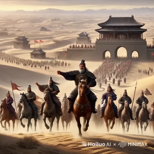 镜头从近到远，从将军到后面的步兵 by Hailuo AI Video Generator