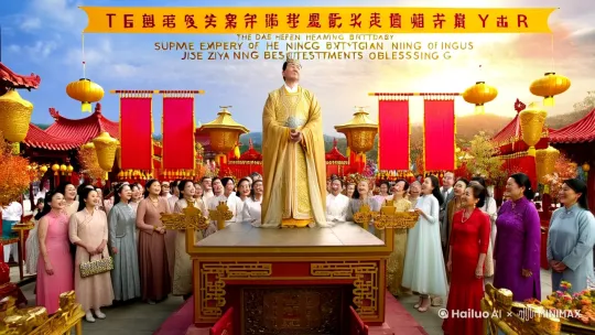 乙巳年正月十五,恭贺上元一品九赐福天官曜灵元阳大帝紫微帝君诞辰。天官赐福,万民蒙诏,普天同庆 天官大帝总主诸天帝王,掌管宇宙间的吉凶祸福,财运婚姻和后代等事物,同时也被称为,御赐天福的官更,每年的正月十五即下到人间校定人之罪福,故称天官赐福。 by Hailuo AI Video Generator