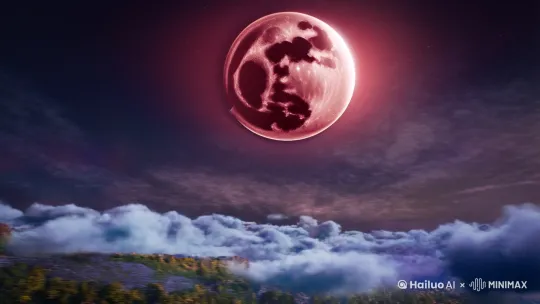 【画面：血月悬空，流云如沸】
穹顶骤然撕裂，九道银焰划破天际。霜雪般的狐毛泛着冰晶幽光，每根毛发末端都跳跃着紫色电弧。当它昂首嘶鸣时，三万六千根毫毛同时迸发星芒，九尾舒展如银河倾泻，尾尖拖拽的彗尾竟蚀穿了空间壁垒。

【特写：狐瞳燃起青莲业火】
瞳孔深处旋转着三重金色法阵，上古符文在虹膜表面游走。踏足处玉山崩雪，回眸时月轮崩裂，九尾搅动云海形成直径千里的灵气漩涡。当第八尾扫过雷暴云团，最后那条虚幻的琉璃尾突然凝实——天地间爆开环形光冕，万千星辰坠入狐瞳，化作太古妖纹。

【终镜：九尾天狐化作人形光粒消散】
残影凝结成漫天冰晶，折射出七十二道破碎月华。 by Hailuo AI Video Generator