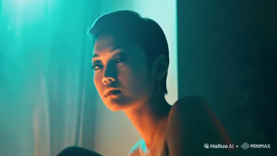 人像摄影写真 港风摄影 王家卫电影感 中景抽帧摄影 创意正脸人像摄影 青橙色调 室内 强烈光影对比 黑色丝袜 光线虚化模糊 柔光 柔焦摄影 深邃迷离的眼神 情绪人文艺术 超暗光 低曝光 明亮对比强烈 by Hailuo AI Video Generator