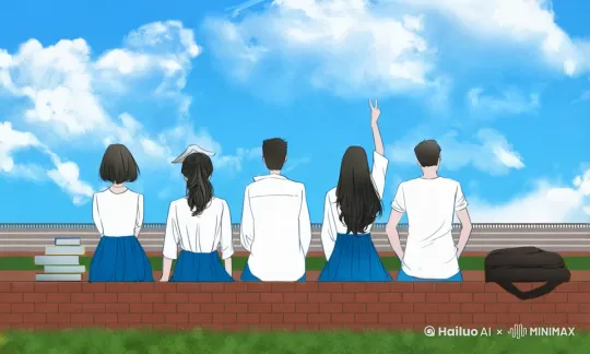 让画面动起来，云朵轻轻飘动，微风吹过，人物的头发和衣服轻微晃动，自然流畅 by Hailuo AI Video Generator