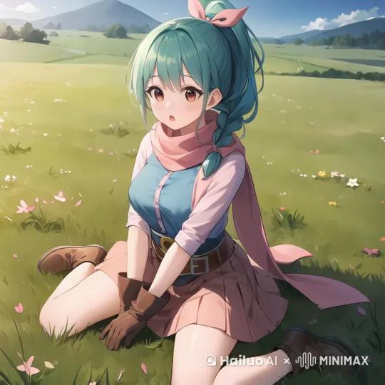 少女微微侧头，眼神带些许惊讶，看着周围飘落的花瓣 。 by Hailuo AI Video Generator