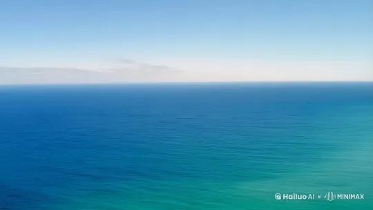 碧海青天的海边[左摇,右移]，画面中出现一个身着机车服的中年亚洲男性，男人骑上摩托车行驶在海边[推进,上升] by Hailuo AI Video Generator