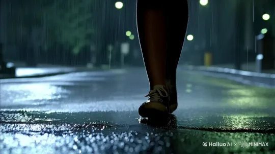 ##  18秒视频脚本： 《雨夜·遇见》

**画面1 (0-3秒):** 

* 昏暗的雨夜，路灯昏黄，雨滴打在镜头上，模糊了视线。
* 镜头缓缓下移，一双沾满泥水的帆布鞋踩在水洼中，溅起水花。
*  (音效：雨声，脚步声)

**画面2 (4-7秒):**

* 镜头跟随脚步移动，画面中出现一个模糊的身影，撑着黑色的雨伞，走在空无一人的街道上。
*  (音效：雨声，脚步声，远处传来隐约的雷声)

**画面3 (8-11秒):**

* 镜头拉近，聚焦在身影手中的雨伞上，雨滴顺着伞骨滑落。
* 突然，一道闪电划破夜空，照亮了伞下人的侧脸，是一个神情落寞的年轻女子。
*  (音效：雷声，雨声，心跳声逐渐加快)

**画面4 (12-15秒):**

* 镜头切换到女子身后，一个高大的身影出现在雨幕中，朝她走来。
* 女子似乎察觉到了什么，停下脚步，缓缓回头。
*  (音效：雨声，脚步声，心跳声)

**画面5 (16-18秒):**

* 镜头特写女子的眼睛，瞳孔放大，映出身后逐渐清晰的身影。
* 画面定格，音乐戛然而止，留下悬念。
*  (音效：无声)

**视频结束，黑屏，出现字幕：** 

* “你，相信命运吗？”

**视频风格：**  悬疑，文艺，略带惊悚

**音乐：**  可以选择节奏缓慢，带有悬疑感的钢琴曲或弦乐。

**其他：**  可以根据需要调整视频节奏和细节，例如增加一些环境音效，或者使用不同的拍摄角度来增强画面冲击力。[右摇,拉远,跟随] by Hailuo AI Video Generator