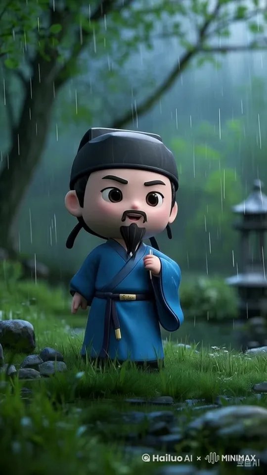 空中下着小雨，诗人杜牧说着话 by Hailuo AI Video Generator