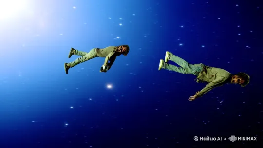 2个丧尸在外太空散步，找到一个空的罐头，两个争起来 by Hailuo AI Video Generator