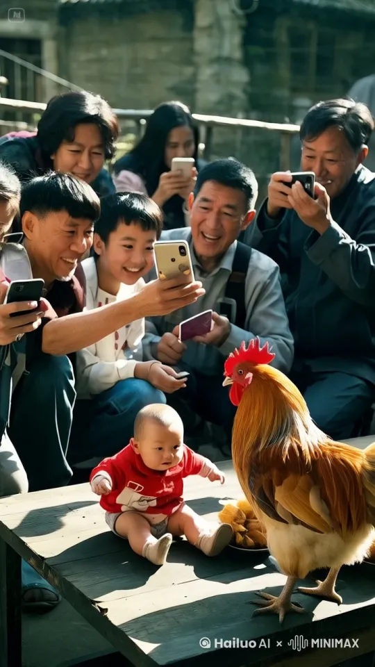 鸡和人史诗般的暴力打斗场面，镜头限随图片中的人和鸡拳打脚踢。快速暴力动作
片，人和鸡的生死战，电影级，人和鸡拳打脚踢动作非常快速鸡和人打出幻 by Hailuo AI Video Generator