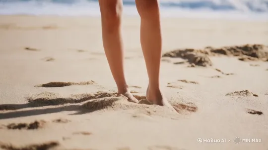镜头从脚步开始拍摄向上移动,美女穿着漂亮的比基尼悠闲的走在海滩上,美女身材曼妙皮肤白皙前凸后翘肤白貌美大长腿。镜头转移。拍摄美女的正面。捕捉美女面部的每一个表情。美女若有所思。海风吹拂他的头发。镜头右环绕。跟踪拍摄美女的背影。海浪拍打着沙滩。情绪故事。 by Hailuo AI Video Generator