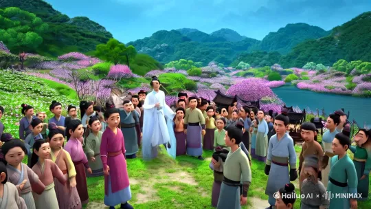 瑞蛇赐福

在很久很久以前，人间有个名叫桃源村的地方，这里四季如春，百姓们安居乐业。然而，有一年，一场突如其来的旱灾打破了村庄的宁静。河流干涸，庄稼无收，村民们陷入了绝望之中。

就在大家走投无路时，一位神秘的白衣少年出现在村庄。他名叫灵逸，自称知晓解除旱灾的办法。原来，灵逸是守护大地的瑞蛇化身，他察觉到人间疾苦，特来相助。

灵逸告诉村民，在村子东边的云雾山中，有一处仙泉，泉眼被封印。只有集齐代表勇气、善良、智慧和坚韧的四件宝物，才能解除封印，让仙泉重流，拯救村庄。

村民们听后，纷纷响应。勇敢的猎户阿强踏上寻找勇气之剑的征程，他穿越了布满荆棘的山谷，战胜了凶猛的野兽，最终在山洞中找到了闪烁着光芒的勇气之剑。善良的少女阿瑶为了寻找善良之珠，日夜照顾受伤的鸟儿，鸟儿痊愈后，化作一颗璀璨的珠子赠予她。智慧的老者阿伯凭借着自己丰富的知识和聪明才智，解开了古老的谜题，获得了智慧之书。而坚韧的青年阿俊，在攀登陡峭的山峰时，即使手脚磨破，也未曾放弃，终于在山顶找到了坚韧之石。

当四件宝物齐聚，灵逸带着村民们来到云雾山。他念动咒语，四件宝物发出耀眼的光芒，封印缓缓解除。刹那间，清澈的泉水从泉眼中涌出，顺着山谷流淌，滋润着干涸的土地。

旱灾解除，桃源村恢复了往日的生机。为了感谢瑞蛇灵逸，村民们在村子里修建了一座庙宇，每年春节都会举行盛大的祭祀活动，祈求新的一年风调雨顺、幸福安康。从此，瑞蛇赐福的故事在人间代代相传，成为了人们心中永恒的温暖与希望 。 by Hailuo AI Video Generator