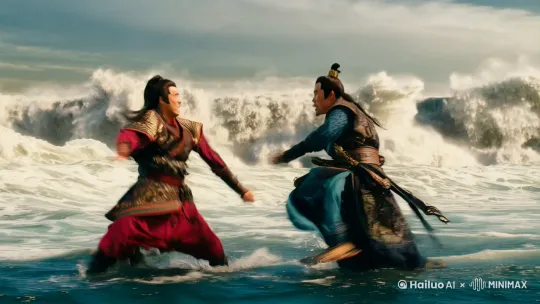哪咤闹海与龙王三太子激战十分激烈大海蓬勃汹涌 by Hailuo AI Video Generator