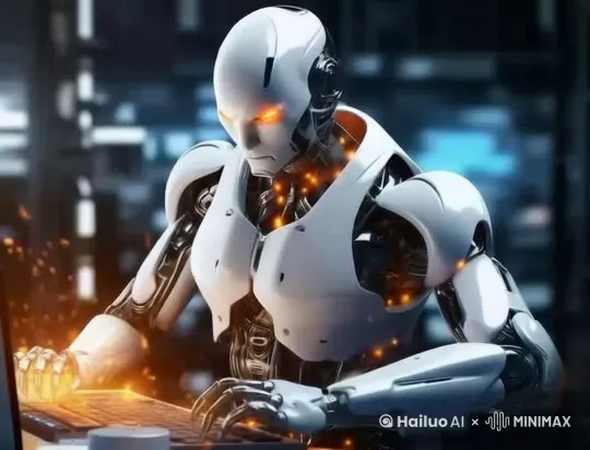 视频中的机械人物看向镜头身上从手臂开始碎片化拼接成传统京剧服饰实现毒液变身时的效果最后对镜头比个大拇指 by Hailuo AI Video Generator