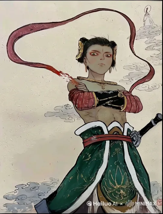 [哪吒动态木偶]  
风格：中国风定格动画，陶土肌理+风化做旧  
动态要求：  
1. 全身关节微动（膝盖5°摆动/腰3°转动手指/颤抖）  
2. 混天绫飘动模式：丝绸微风遇（风速0.3m/s↔️方向）  
3.头发 分三束飘动（前发慢速/后发连带延迟0.2秒）  
4. 眨眼周期：每3秒缓慢闭合（闭眼速度0.5秒/睁眼1秒）  
镜头参数：  
- 手持式呼吸感（水平±2px/垂直±1px随机抖动）  
- 焦距呼吸（每4秒0.5mm虚焦波动）  
强化：细节  
- 关节处暴露木质榫卯结构  
- 衣摆下方掉落陶土碎屑粒子（每秒2-3粒）  
--ar 9:16 --niji 6 --style raw by Hailuo AI Video Generator