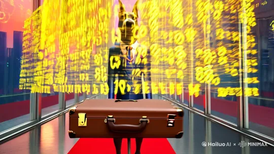 场景设定 Scene

黄昏时分的金融区玻璃幕墙走廊（冷调金属反光+暖色夕阳光晕）
Glass-walled corridor in financial district at dusk (cool metallic reflections + warm sunset glow)

悬浮的复古公文包与发光数据流环绕
Floating vintage briefcase with holographic data streams

红毯通道两侧漂浮金色股票代码与数学公式
Red carpet path flanked by floating golden stock tickers and equations

角色设计 Character

灰色英国短毛猫/杜宾犬（拟人化站姿，毛发油亮背头造型）
Grey British Shorthair/Doberman (anthropomorphic posture, slicked-back glossy fur)

订制三件套西装（丝绸领带+玫瑰金怀表链+鳄鱼纹皮鞋）
Bespoke three-piece suit (silk tie + rose gold pocket watch chain + crocodile-pattern leather shoes)

左前爪持发光全息投影手机，右爪调整单片眼镜
Holding holographic smartphone in left paw, adjusting monocle with right paw

运镜设计 Camera

开场：公文包打开飞出文件时拉出全身镜头（仿《华尔街之狼》开场）
Opening: Pull-out shot from briefcase papers revealing full-body (Wolf of Wall Street style)

中段：环绕镜头突出西装剪裁与步态（每秒24帧变48帧的变速处理）
Mid-shot: Orbital shot emphasizing tailoring and gait (24fps to 48fps ramping)

特写：爪部整理袖扣时微距展示爪垫细节（浅景深f/1.2）
Close-up: Macro on paw pads adjusting cufflinks (shallow DOF f/1.2)

视觉特效 VFX

西装面料动态物理模拟（羊毛纹理随步伐波动）
Dynamic cloth simulation on suit fabric (wool texture ripples with movement)

虹彩领带材质（根据角度变换蓝/紫色）
Iridescent tie material (shifting blue/purple hues)

踏地时扩散的黄金数据涟漪特效
Golden data ripple effects on ground contact

节奏与彩蛋 Pacing & Easter Eggs

第3秒：甩动西装下摆时飞出虚拟货币符号
Sec3: Virtual currency symbols fly out with coat swirl

第7秒：玻璃幕墙反射突然变成狼群倒影
Sec7: Glass reflection suddenly shows wolf pack silhouette

结尾黑屏时出现爪印签名动画
Ending: Paw print signature animation on black screen

技术参数
类别	参数配置
渲染引擎	Unreal Engine 5 Lumen全局光照
材质系统	西装使用Marvelous Designer物理编织算法
色彩科学	DCI-P3广色域，HDR峰值2000nits
音效设计	爵士鼓点混搭股票交易所人声采样 by Hailuo AI Video Generator