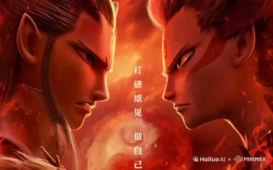 两人相互对视，表情先是愤怒，然后缓和，最后微笑 by Hailuo AI Video Generator
