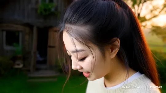 
她急忙跑出大门看外面的景色，动物们都跑了过来
 by Hailuo AI Video Generator