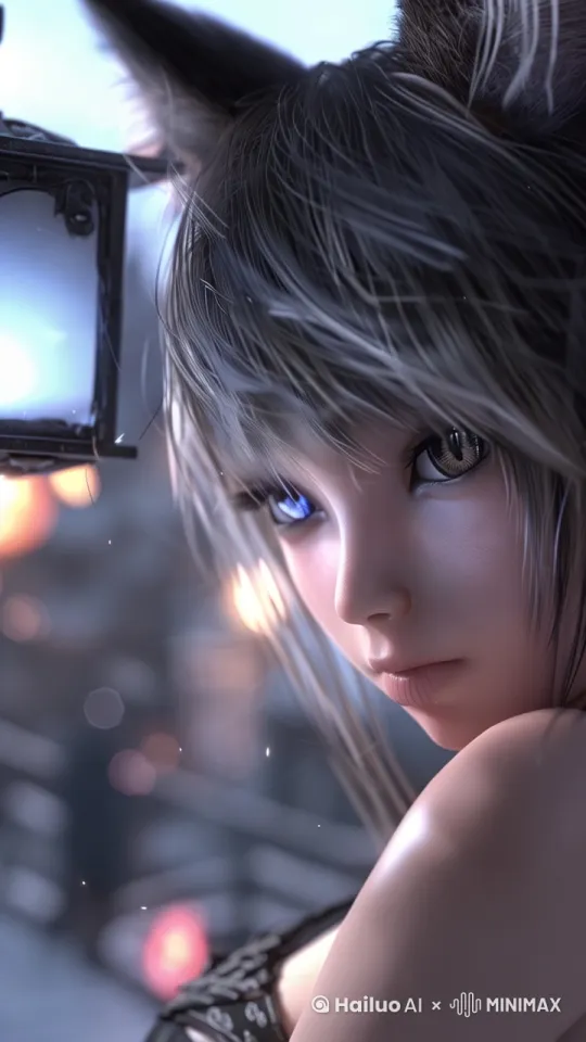猫女注视着镜头，嘴唇微动小声说着什么 by Hailuo AI Video Generator