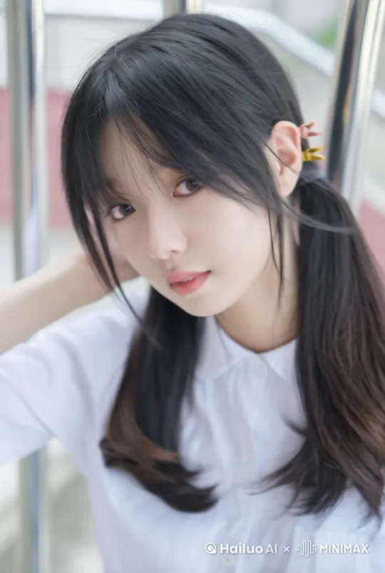 中国古典美女，瓜子脸，皮肤细腻，黑色长发，穿浅绿色真丝旗袍，坐在阳光下的草地上，缓慢站起（5秒完成动作），微风持续吹动发丝和裙摆，8K超高清，脸部特写保持锐利，发丝飘动轨迹自然，衣服褶皱真实，背景虚化的树林，电影感暖色调，无卡顿无闪烁 by Hailuo AI Video Generator