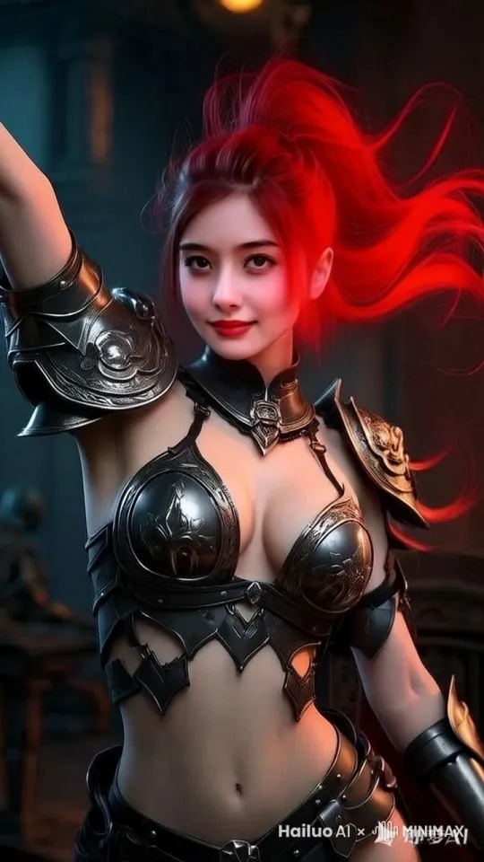 挥动手臂的同时并带有火焰伴随。 by Hailuo AI Video Generator