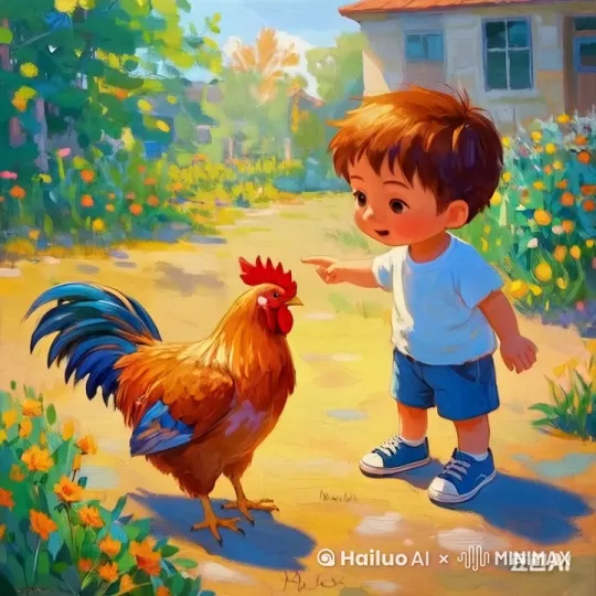 你见过小孩和大公鸡打架，还打得难解难分的场面吗？近日，一段小孩和大公鸡“搏斗”的视频在网上走红，画面中，小孩和公鸡腾空而起，互相拳打脚踢，场面一度失控，让人捧腹大笑！
视频中，这只大公鸡显然不是善茬，只见它腾空而起，气势汹汹地冲向小孩，用坚硬的翅膀狠狠地拍打小孩的脸。然而，这位小朋友也不是吃素的，他迅速反应，用平平无奇的小手完美挡住了公鸡的攻击，并迅速用脚反击，踢中了公鸡。就这样，你来我往，小孩和公鸡互不相让，动作行云流水，干脆利索，看得人眼花缭乱。每次公鸡挥动翅膀，小孩都能巧妙躲过，并用脚进行反击，场面异常激烈。这场“搏斗”持续了很长时间，两人都累得气喘吁吁，但谁也不愿先停下来。网友们看到这一幕，纷纷表示：这小孩真是个“武林高手”，连大公鸡都不是他的对手！
这场小孩和大公鸡的“搏斗”真是让人大开眼界，没想到小孩的反应速度和身手竟然如此敏捷。大家有没有见过类似的场景呢？快来评论区分享一下吧！感谢大家的观看，我们下期再见！ by Hailuo AI Video Generator