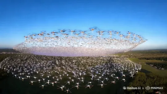第一視覺 看見千架無人機穿梭天際 360度全景
 by Hailuo AI Video Generator