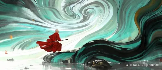 将画面中红色衣服的僧人动起来 动作流畅丝滑 背景图案静止不变 不要变形 高清 by Hailuo AI Video Generator