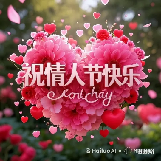 鲜花从四面八方汇聚成心形，祝老婆田秀娟情人节快乐 by Hailuo AI Video Generator