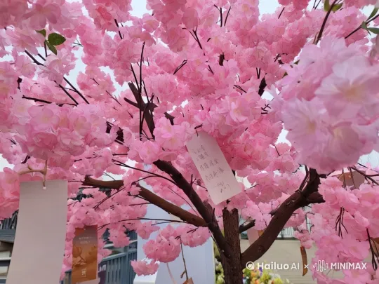 花瓣飘落，随风飘，卡片在转动 by Hailuo AI Video Generator