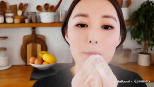 身穿黑色紧身毛衣
将面粉用嘴里喷出来
然后做成蛋糕 by Hailuo AI Video Generator