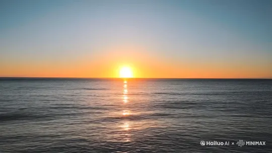 [拉远]一个人在海边夕阳下看海 by Hailuo AI Video Generator