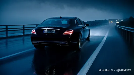 雨夜迈巴赫疾驰在高速公路上，酷炫，悲伤[推进,上升] by Hailuo AI Video Generator