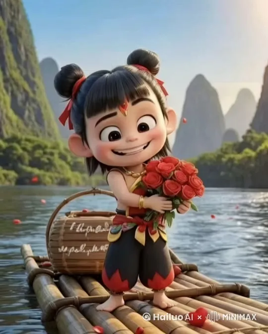 按此背景生成哪吒给敖丙送玫瑰花 by Hailuo AI Video Generator