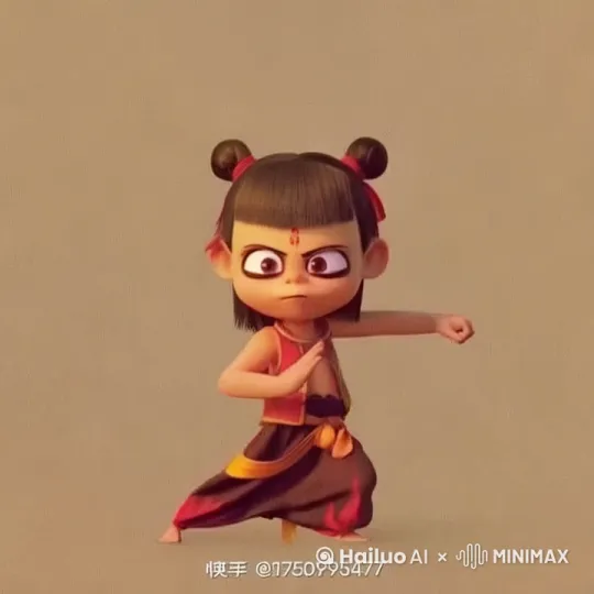 "3D动画风格，电影级画质，细腻渲染。阳光明媚的午后场景，温暖金色光线洒在古风现代融合的街道上，绿树成荫，蓝天白云。小哪吒身穿标志性红肚兜、金色混天绫飘动，扎双髻，圆润脸蛋配灵动大眼，笑容灿烂。他蹦跳着搀扶白发老奶奶（穿深蓝布衣、拄雕花木杖），老奶奶慈祥微笑。动态镜头：哪吒踮脚挥手示意车辆停下，车辆礼让后，他小心翼翼扶老人过斑马线，混天绫随风扬起。背景点缀飘落的花瓣，路人驻足微笑。整体色彩鲜艳，强调哪吒活泼表情（如眨眼、酒窝）和动作的童趣感，画面温馨充满正能量 by Hailuo AI Video Generator