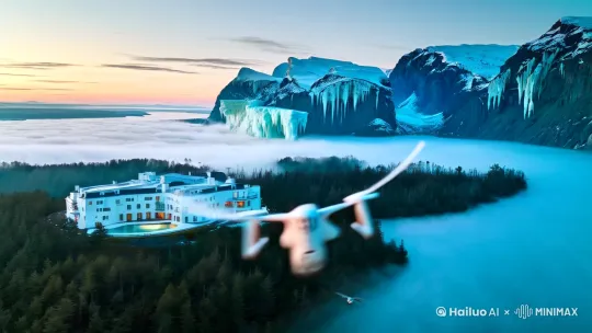 ## **【北欧秘境·雪境庄园】4K视频分镜描述**

**开篇：天地初启（航拍全景）**
淡青色晨曦刺破极地夜幕，镜头贴着冰蓝色湖面疾驰，惊起一群雪鸮。无人机拉升180度仰拍，露出背后海拔2000米的黛青色雪山，岩壁褶皱中垂挂著冰川时代的冰瀑。镜头转向山麓——纯白色庄园像一块被自然雕琢的水晶，悬浮在松林与薄雾之间。

**第一幕：自然圣殿（建筑美学）**
• **主宅外观**：碳化橡木外墙覆盖驯鹿苔，玻璃穹顶折射出极光般的流动光晕，地热温泉池蒸腾的白烟在零下10℃环境中凝结成冰晶雾帘。
• **生态庭院**：苔原植物从挪威石板缝中蔓生，智能滴灌系统在雪地上织出几何形透明冰径，通往地下酒窖的入口伪装成冰蚀洞窟。

**第二幕：生灵领地（马厩与草原）**
18匹冰岛马踏碎晨霜冲向镜头，银鬃在-5℃空气中结满霜花。300亩草原保留远古冰碛地貌，智能融雪装置使地表温度恒定8℃。马鞍室陈列著激光测绘的定制马具，屋顶太阳能板随日照角度自动开合如羽翼。

**第三幕：极限博弈（运动设施）**
• **悬空网球场**：钢索吊桥连接的透明球场悬浮在湖面30米高空，感应式加热地板融化飘落的雪花。
• **冰川高尔夫**：第14号洞位于冰碛丘顶端，挥杆时雪山产生7秒延迟回声，果岭草种改良自西伯利亚耐寒黑麦。

**第四幕：水岸秘语（湖泊与船坞）**
升降式船坞如同浮出水面的机械鲸：12米长的电动游艇采用消音螺旋桨，驶过处只留下短暂冰痕；碳纤维帆船收起桅杆后可沉入湖底藏匿。红外线镜头穿过冰层，拍摄到船体下沉激起的哲罗鲑群。

**第五幕：穹顶之下（气候控制系统）**
雪松林间隐藏着300口地热井，方圆5公里地表温度由埋设的液态二氧化碳管道网调节，确保庄园冬季恒温10-15℃。停机坪的电磁融雪装置能在15分钟内清除30cm积雪，AW139直升机掠过时掀起的人工焚风在雪坡刻出短暂沟壑。

**终章：永恒微光（人文生态）**
深夜极光倒映在无边框泳池，天文台穹顶缓缓开启，激光投影在雪地上勾勒出托尔克瑙森林的古维京符文。镜头拉远至平流层，庄园最终隐没在斯堪的纳维亚半岛的雪幕中，只剩湖畔桑拿屋的铜质烟囱飘出北欧赤松的清苦香气。

---

**技术亮点**
- 8K红外摄影捕捉马匹呼出的热能轨迹
- 水下机器人拍摄帆船沉入湖底时的流体力学
- 激光雷达扫描呈现隐藏的地下气候控制系统

**【本片由庄园生态AI实时生成场景数据，每一帧画面均通过北欧零碳服务器渲染】  🌲❄️🛶** by Hailuo AI Video Generator