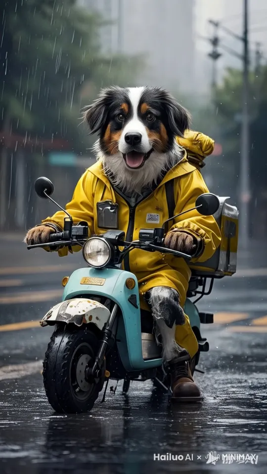 天空下雨，狗狗悲伤的唱歌 by Hailuo AI Video Generator
