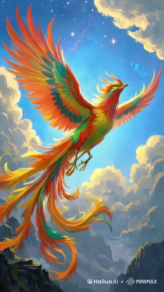 彩凤在天空中遨游，突然俯冲而下 by Hailuo AI Video Generator