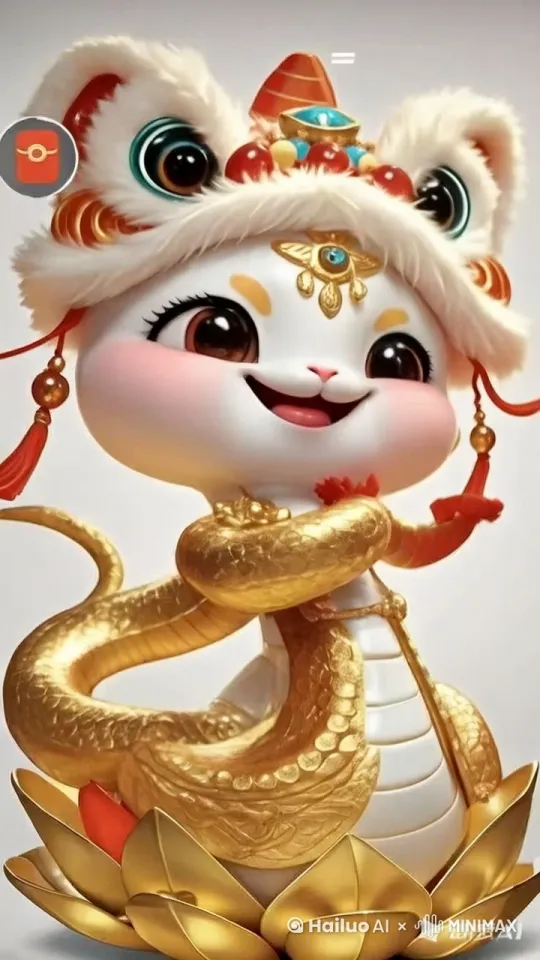 仿着这个图片的比例和样式生成白色鳞片的美丽小蛇，摆动着尾巴，嘴里喊妈妈 by Hailuo AI Video Generator