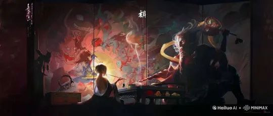让画面动起来，但图中女人和鬼的身体骨架不能动，例如衣服、烟等可移动 by Hailuo AI Video Generator
