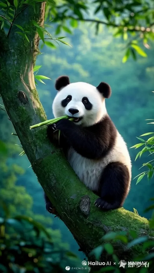 熊猫绕树360度旋转 by Hailuo AI Video Generator