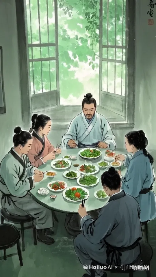 一家人和乐融融的吃饭 by Hailuo AI Video Generator