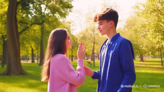 在某个不经意的瞬间，18岁的少年和少女不经意间触碰，然后自然地牵在一起。那种温暖和安全感，是恋爱中最初的甜蜜。 by Hailuo AI Video Generator