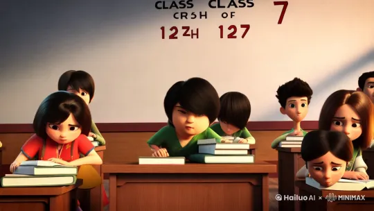  高三七班教室里面，同学们正埋首于堆积如山的书本和试卷中，气氛压抑沉闷。突然，教室（现代）中光芒一闪，哪吒高无征兆地从天而降，“砰”的一声摔在讲台上，粉笔灰飞扬。备:
1、(哪吒从天而降，可以设计成时空裂缝，穿越而来) by Hailuo AI Video Generator