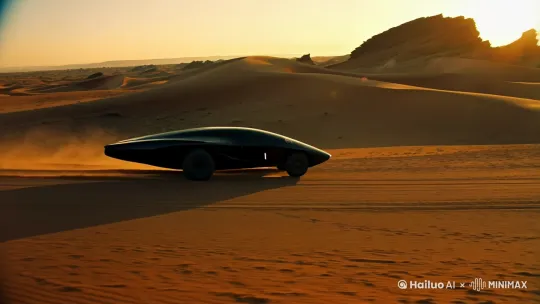 一辆212在沙漠地区行驶 by Hailuo AI Video Generator