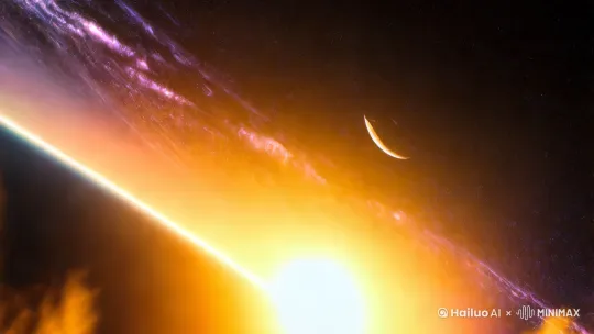 视频文案：
破晓时分·光耀万物
0.0-0.5秒：
🌌太空视角（0.3秒）
地球剪影与晨昏线渐变
+ 光粒子
0.5-1.2秒：
☁️大气层穿透（0.7秒）
金光穿透云层形成丁达尔效应
1.2-2.0秒：
自然苏醒（0.8秒）
露珠折射/树影摇曳/鸟翼掠光
+ 清脆鸟鸣
2.0-3.5秒：
城市脉搏（1.5秒）
玻璃幕墙反光+咖啡热气升腾+晨跑青春少女剪影
3.5-5.0秒：
🌇全景绽放（1.5秒）
延时摄影太阳跃出地平线
+ 交响乐 by Hailuo AI Video Generator