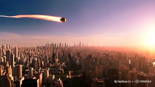 小行星撞击地球，摧毁了一座城市。 by Hailuo AI Video Generator
