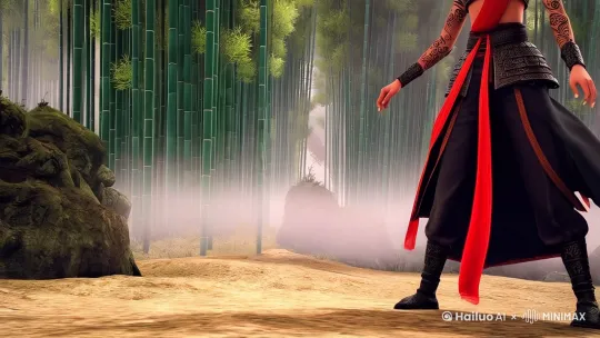 设计个中式女将，露着后背胳膊带有纹身， by Hailuo AI Video Generator