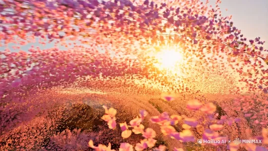 Slow motion cherry blossom petals tornado, golden hour backlighting, phantom flex high-speed cinematography, pastel color grading" by Hailuo AI Video Generator