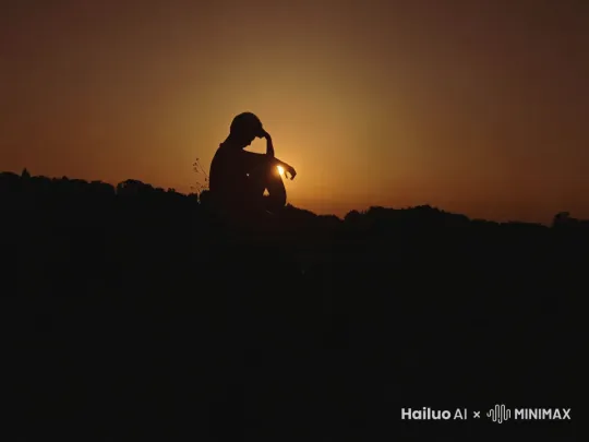 少年若有所思的看着夕阳落下，他知道这一天又该结束了，他缓缓站起身来，准备离开 by Hailuo AI Video Generator