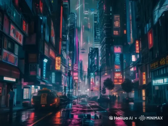 赛博朋克风格的繁华街头，霓虹灯闪烁，全息投影广告四处飘动。街道上飞车疾驰，行人匆匆。镜头从街边的电子屏幕缓缓平移，展现这充满科技感与未来感的热闹街景，赛博朋克风的酷炫氛围拉满。 by Hailuo AI Video Generator